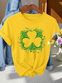 Elegant St. Patrick'S Day Clover Pattern Unisex'S T-Shirt | Vintage Style, Crew Neck, Medium Stretch Fabric, Perfect For Spring/Summer/Fall - Black - View 6