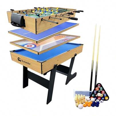 Mesa Multijuegos 5 en 1, Futbolito, Billar, Ping Pong, Boliche, Curling, Juegos Intercambiables para Adultos y Niños. Plegable. Bluelander