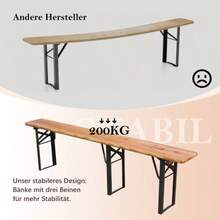 Folding Beer Garden Set 175 Cm, 3 Pieces: 1 Folding Table + 2 Benches, Weather-Resistant Solid Pine, Space-Saving. - Natural Color - View 4
