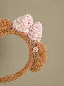 1pc Fashionable Cartoon Plush Bear Ear Animal Ear Lace Bow Button Small Bear Headband Hair Accessory - Multicolor - View 5