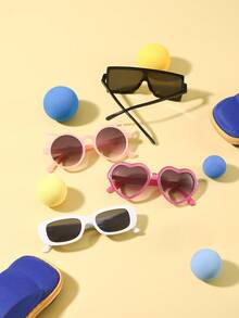 1套4副男女童6-10岁方形、长方形、心形和猫形黑色粉色时尚可爱眼镜，适合户外旅行、节日派对等场合，附赠眼镜盒 - 彩色 - 查看 7