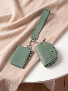 Dual Pouch Wristlet Wallet Fashion Keychain Wristlet Bag Cards For Women Men, Cash & Coins, Detachable Keychain & Card Holder, Stylish & Portable For Everyday & Sports Use Travel Wallet Coin Wallet Christmas Gifts, Holiday Gifts - 墨綠色 - 查看 6