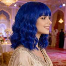 Medium Length Curly Wavy Green Ginger Blue Pink Bob Anime Cosplay Wig With Bangs For Women Heat Resistant Synthetic Natural Looking Curls Hair With Fringe Wig For Daily Party Use, Fluffy Water Wave Short Wig For Holiday Masquerade Comic Con Exhibition Festivals Stage Performance Accessories & Christmas Birthday Gifts For Her, Beginner Friendly - Multicolor - View 9