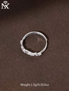 SYMFNY 1枚925纯银极简方形立方氧化锆戒指，适合情人节、妇女节、日常佩戴、作为礼物 - 銀色 - 查看 4