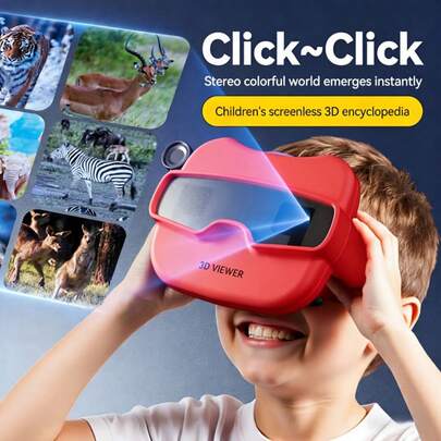 1副3D互动玩具眼镜，配有动物和海洋生物滑卡 - 插入主题卡片即可享受影院般的投影视觉效果，适合学龄前儿童，可以刺激视觉感知和想象力，是室内游戏、户外活动和旅行娱乐的理想选择，也是送给男孩女孩的绝佳圣诞节、万圣节和生日礼物。