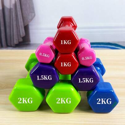 一对实心铸铁哑铃，哑光表面，多种颜色可选，男女通用家用健身手部锻炼器材