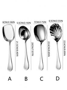 重型镜面餐具，4 件套 18/10 不锈钢方形女主人餐具套装，适用于自助餐、派对、厨房、餐厅，镜面抛光，可放入洗碗机清洗