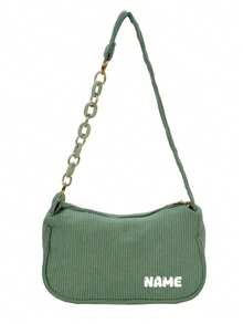 This Mini Corduroy Shoulder Bag Features A Simple Solid Color Design, Very Suitable For Autumn And Winter Seasons. It Has A Zipper Closure. This Ladies' Underarm Handbag Can Be Customized With Your Name. Whether As A Bridesmaid Gift, A Gift For A Friend Or A Bride, Or A Birthday Or Christmas Gift, It Is An Ideal Choice. - Multicolor - View 14