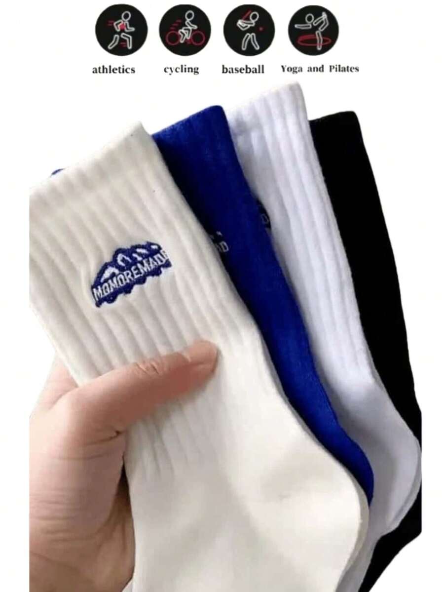 4 đôi tất mỏng màu trơn dài đến giữa bắp chân, tất thể thao và thường ngày unisex, tất bóng rổ. - Nhiều màu - Xem 1