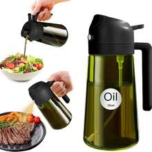 16oz/470ml Light-Blocking Dark Oil Sprayer For Cooking, 2 In 1 Olive Oil Dispenser Bottle For Kitchen, Premium Dark Green Glass Oil Bottle, Oil Mister For Air Fryer, BBQ (Black) - 黑色 - 查看 7