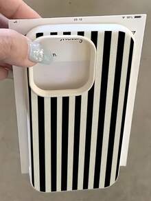 1pc White Litchi Texture Matte Simple Striped Pattern Phone Case, Personalized Compatible With IPhone 16 Pro Max, 17/16/15/14 Plus, 13/12/11, Air, Compatible With Samsung Series - Multicolor - View 4