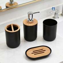 6-Piece Bathroom Set, Luxurious Black Or White With Bamboo, Modern And Very Elegant. - 黑色 - 查看 5
