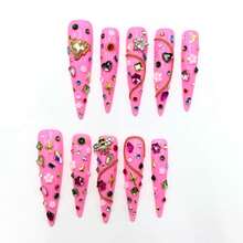 2026 Gothic Charm Nail Set – Valentine's Day Long Almond-Shaped Press-On False Nails. Handmade False Nail Tips, Suitable For Various Occasions Such As Parties, Birthday Celebrations, Weddings, Or Just Casual Everyday Wear. Includes A Full Set Of Nail Tools – 23*8*4 Cm. - Follow Your Heart - 查看 4