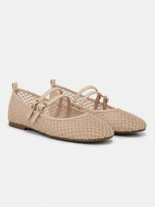 Women's Mesh Strap Buckle Flat Shoes, New Round Toe Casual Ballet Shoes, Versatile - Chantilly - View 1