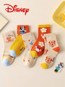 Disney 5/1 Pair Children's Minnie High Elastic Sports Cute Series Socks, Mickey Mouse Family Socks, Spring & Autumn Girls' Elsa Princess, Mermaid Princess Mid-Calf Socks, Korean Cartoon Boys' Breathable Baby & Student Short Socks - Multicolor - View 3