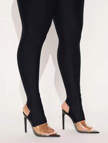 Trioutop 女士休闲纯黑色高弹力打底裤 春季款 - 黑色 - 查看 2