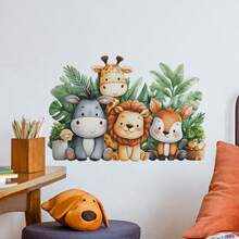 Cartoon Donkey, Giraffe, Lion And Deer Forest Animals Playing Wall Stickers Self-Adhesive Living Room Sofa Bedroom Background Wall Stickers - Multicolor - View 6