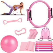 MOWE 12 PCS Equipo de Pilates para Entrenamiento en Casa : con Pelota de Yoga 25cm, Bandas de Resistencia y Aro de Pilates, Ideal para Pilates en Casa, Yoga y Ejercicio en Hogar Gimnasio - Rosa - Ver 6