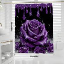 1pc/3pcs/4pcs Purple Rose Floral Bathroom Decor Shower Curtain Set, Free 12pcs Hooks Included, Elegant Holiday Atmosphere, Bathroom Mat, U-Shaped Floor Mat And Round Toilet Mat, Suitable For All Scenarios - Multicolor - View 16