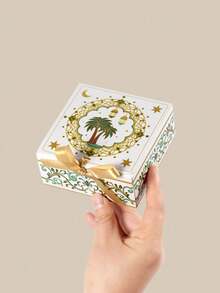 10个/1个阿拉伯风格礼盒，传统阿拉伯花卉图案，翻盖式设计，金色缎带装饰，阿拉伯蓝金星月图案，白绿棕榈清真寺图案，厚实可折叠纸板，适用于珠宝、化妆品样品、包装、宰牲节、婚礼回礼、生日派对、新婚礼物、穆斯林节日奢华小物包装，让每一份奢华小礼物都散发着优雅与用心。 - 多色 - 查看 10