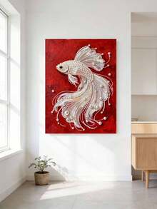 2D平面印刷DIY手工珍珠画套装，尺寸40x50厘米/15.75x19.7英寸，精美珍珠鱼图案，艺术图案，创意装饰画，DIY手工镶嵌珍珠画，含自粘珍珠和钻石，适合家居装饰、新房装饰、DIY手工爱好者、闺蜜礼物，钻石画套装，无框 - 彩色 - 查看 4