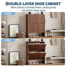Shoe Storage Cabinet, Slim Hidden Shoe Rack Cabinet With 2 Flip Drawers & Bottom Open Shelf, Freestanding Entryway Organizer, Perfect For Closet, Hallway, Foyer - Quả óc chó - Xem 7