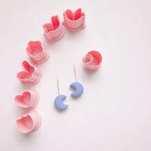 1/2/7件套多形状软陶切割器 – 包括心形、月亮、蝴蝶、郁金香、小鸟和三叶草形状，粉彩甜美主题工艺工具，适用于DIY耳环、珠宝吊坠和胸针 - 粉色 - 查看 6