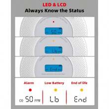 KIMROG - Detector de humo y monoxido de carbono de 10 años detector de CO 2 en 1 para hogar cochera RV visualizacion LCD con retroiluminacion carcasa ignifuga V-0 - como en la foto - Ver 4