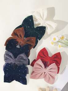 8件装女孩布艺水钻毛绒蝴蝶结发夹发卡发饰 - 彩色 - 查看 6