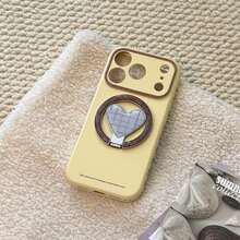 GUCADI 复古格纹撞色手机壳，防震，兼容 16/13/15，带心形磁吸支架，创意几何韩风撞色设计，小众时尚，ins风 - 檸檬黃 - 查看 6