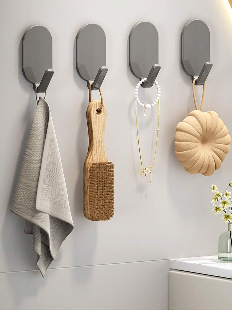 No Drilling Required Heavy Duty Adhesive Hooks. Suitable For Kitchen And Bathroom Wall Mounting. Made Of Stainless Steel Invisible Sticky Hooks. - Multicolor - View 1