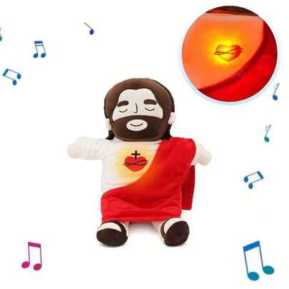 ESTUCHELANDIA Peluche Jesús Respirador con Luz, Sonido y Simulación de Respiración, Peluche de Diosito que respira, Muñeco Dios Interactivo Relajante con Función Musical, Iluminación en el Pecho y Movimiento Suave, Juguete Confortable para Niños y Adultos, Ideal para Regalo, Decoración y Descanso - Material Suave de Alta Calidad