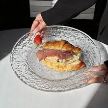 1 Piece Glacier Glass Round Plate, Dessert Plate, Fruit Plate, Niche High-End Home Dessert Plate, Cake Plate, Tableware, Transparent Glass Plate, Restaurant Dessert Plate, Tea Tray, Bulk Small Crystal Plate, Used For Appetizers, Fruits, Cakes, And Salads - Clear - View 5