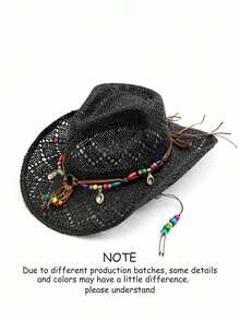 1顶纯色波西米亚风休闲镂空装饰防紫外线编织巴拿马帽，西部牛仔遮阳帽，四季皆宜 - B - 查看 21