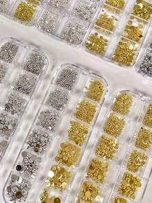 一套混合半圆钢珠，用于DIY金银双色美甲装饰，适合各种场合。美甲用品 - 彩色 - 查看 2