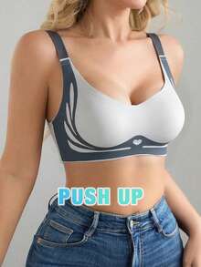 Light Chest Support Binder Soft Support Seamless Lightweight Push Up Bra - Grey - View 5