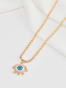 Nooxian 2pcs Personalized Elegant Braided Chain With Evil Eye Pendant Necklace Set For Women (Chain, Clasp & Bead Quantity Randomly Assorted) - Yellow Gold - View 5