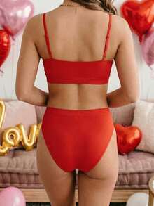 两件套内衣套装，女士性感文胸内裤组合，休闲夏季睡衣，夏季套装，可爱睡衣上衣，两件套，家居服，返校服，度假装 - 紅色 - 查看 2