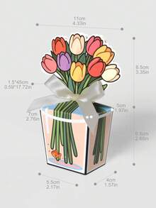 10支/1个创意3D郁金香花束礼盒，浪漫玫瑰泰迪熊花束礼盒，手绘透明花瓶饰以小鱼，象牙色缎带蝴蝶结，适合摆放在桌面，可用于生日、乔迁、情人节、周年纪念、婚礼、表白等场合，是馈赠亲朋好友的理想小礼物。 - 創意花朵禮品包裝盒 - 查看 9