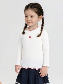 Balabala 2-6 Years Girls' Soft Cotton Long Sleeve T-Shirt, Cute Pattern, Spring/Autumn - Off-white - View 5