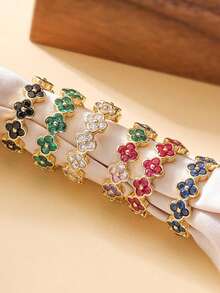 1 件 18K 多层珍珠三叶草锆石不锈钢戒指，优雅女士，适合派对、约会和办公室佩戴 - 四葉草戒指5 - 查看 15