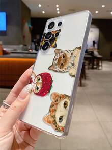 1pc Strawberry Floral Bandana, Cat Pattern Transparent Soft TPU Shockproof Anti-Scratch Anti-Fingerprint Phone Case, Camera Lens Protection Compatible With Samsung, Nothing, Pixel, INFINIX, Redmi - Multicolor - View 7