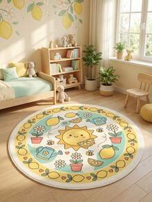 1pc Washable Macaron Yellow Cartoon Element Faux Wool Rug, Decorative Rug, Bedroom Decor, Small Rug, Carpet, Home Decor, Living Room Rug, Living Room Small Rug, Bedroom Rug, Living Room Home Decor, Outdoor Rug, Washable Rug, Personalized Home, Fashionable Home Decor - Multicolor - View 2
