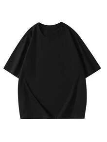 Men's Casual Sports Knit Short Sleeve Crew Neck Solid Color T-Shirt - Black - View 3