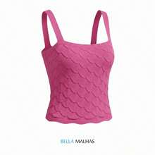 Cropped Regata Feminina Modal Texturizado em Escamas Confortável Moda Casual Elegante - Rosa chiclete - Visão 1