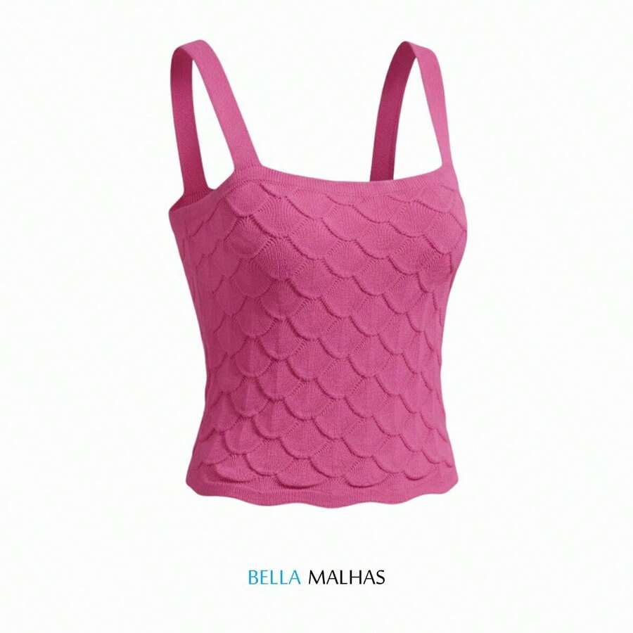Cropped Regata Feminina Modal Texturizado em Escamas Confortável Moda Casual Elegante - Rosa chiclete - Visão 1