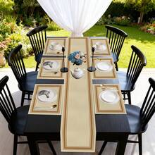 5/7pcs Ramadan Table Runner (33*183cm) + Placemat (30*45cm), Linen Washable Kitchen Dining Table Decor, Suitable For Home, Outdoor, Holiday, Party, Hotel, Chinese Style Tablecloth, Plate, Food Journey, Guest Plate, Travel Set, Coaster, Kitchen Accessories