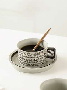 1pc Ceramic Latte Coffee Cup Set With Saucer, High-Quality Cute Couple Drinking Water Cup, Personalized Milk Mug, Creative Office Cup With Spoon - Multicolor - View 8