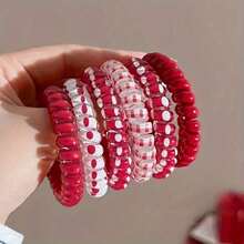 10pcs Red Spiral Hair Ties, Durable Rubber Bands Low Ponytail Hair Ties, Wedding New Year Christmas Ramadan Gift Hair Accessories Hair Elastics Scrunchies Hair Rope - Multicolor - View 4