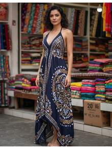 Dress With Two-Pointed Gold Scarf - Azul fluorescente - Ver 1